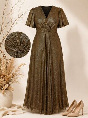 msk metallic dress MSK Women's V-Neck Metallic Midi Fit & Flare Dress Serene Mauve Size M $79